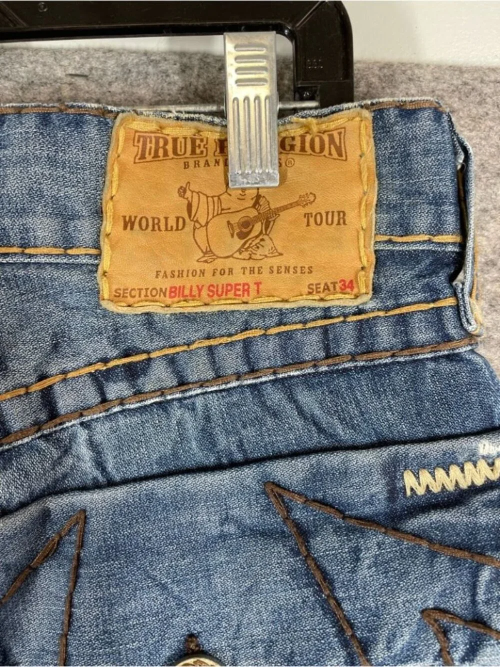 True Religion Joey Bootcut Jeans Blue Size 33 Made USA Y2K Distressed Denim